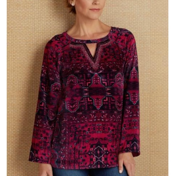 SOFT SURROUNDINGS Ottoman Velvet Blouse. Size Medium - Picture 2 of 10